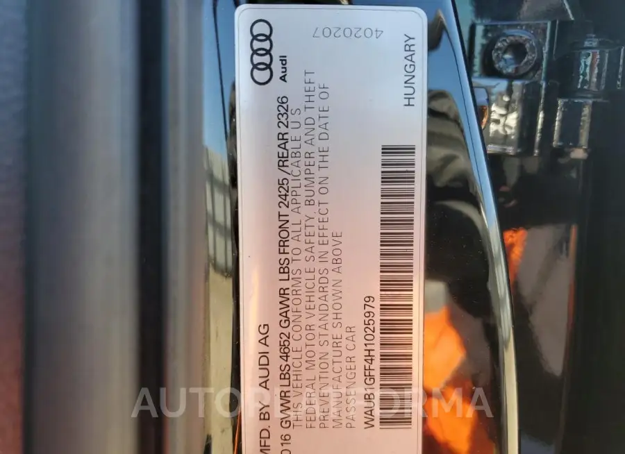 AUDI S3 PREMIUM 2017 vin WAUB1GFF4H1025979 from auto auction Copart