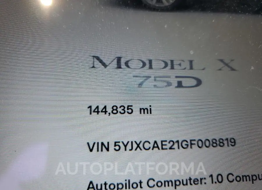 TESLA MODEL X 2016 vin 5YJXCAE21GF008819 from auto auction Copart