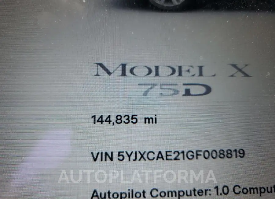 TESLA MODEL X 2016 vin 5YJXCAE21GF008819 from auto auction Copart