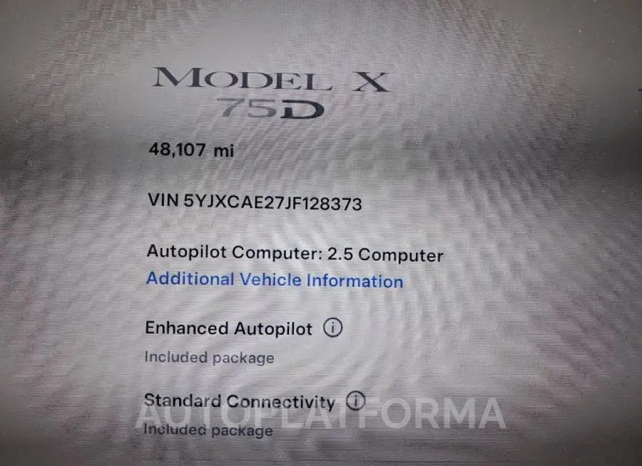 TESLA MODEL X 2018 vin 5YJXCAE27JF128373 from auto auction Copart