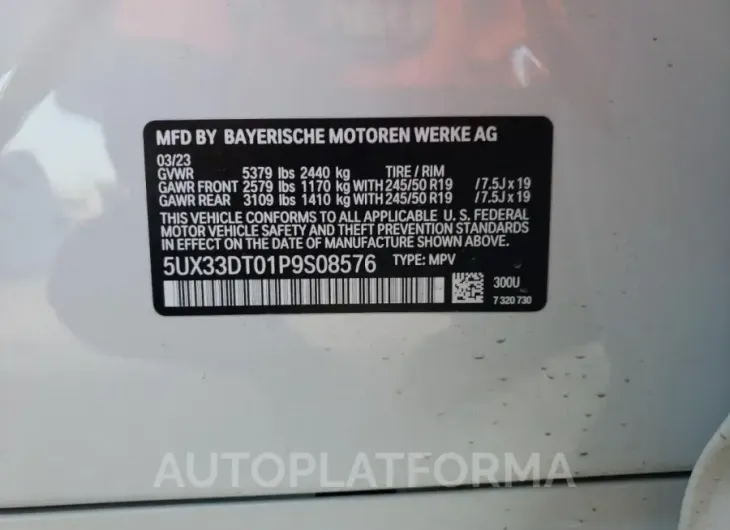 BMW X4 XDRIVE3 2023 vin 5UX33DT01P9S08576 from auto auction Copart