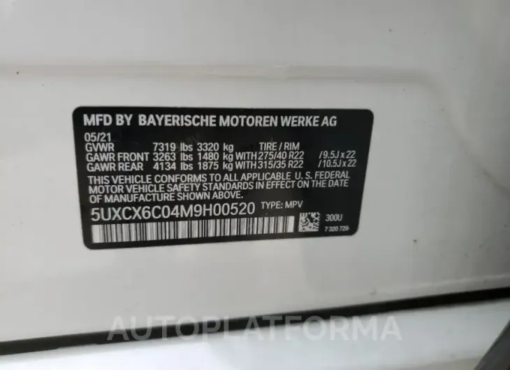 BMW X7 M50I 2021 vin 5UXCX6C04M9H00520 from auto auction Copart