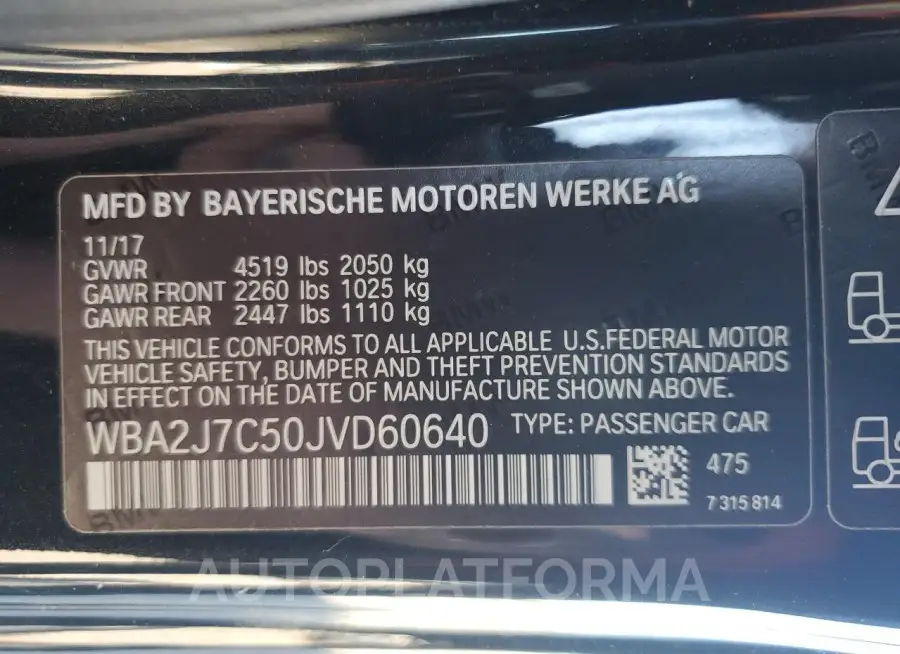 BMW M240XI 2018 vin WBA2J7C50JVD60640 from auto auction Copart