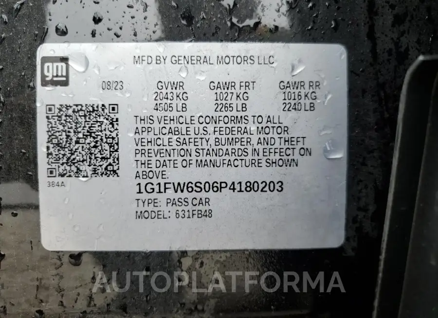 CHEVROLET BOLT EV 1L 2023 vin 1G1FW6S06P4180203 from auto auction Copart