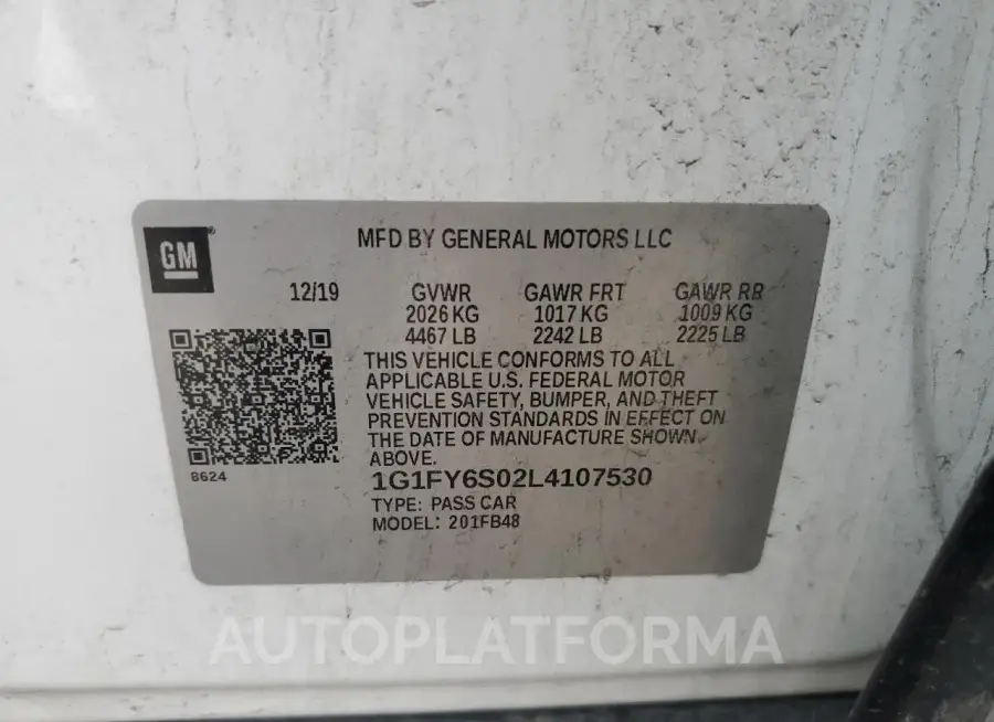 CHEVROLET BOLT EV LT 2020 vin 1G1FY6S02L4107530 from auto auction Copart