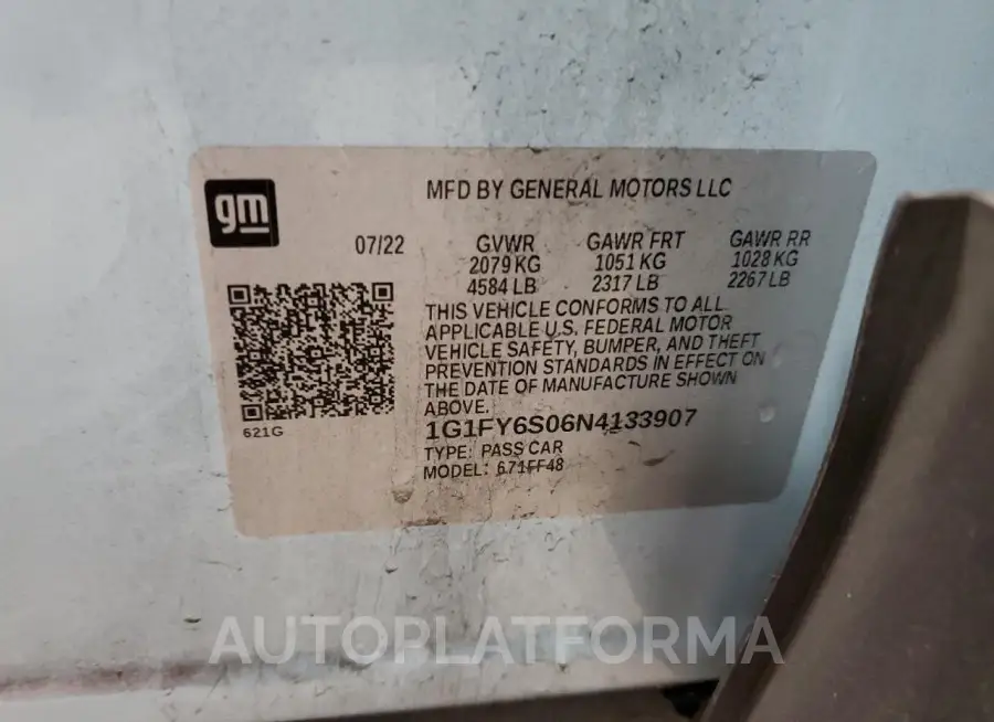 CHEVROLET BOLT EUV L 2022 vin 1G1FY6S06N4133907 from auto auction Copart