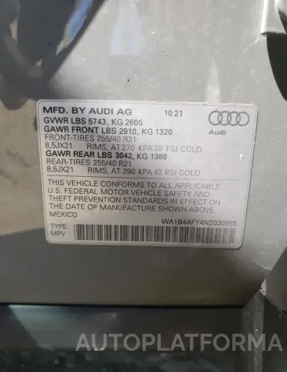 AUDI SQ5 PREMIU 2022 vin WA1B4AFY4N2030995 from auto auction Copart