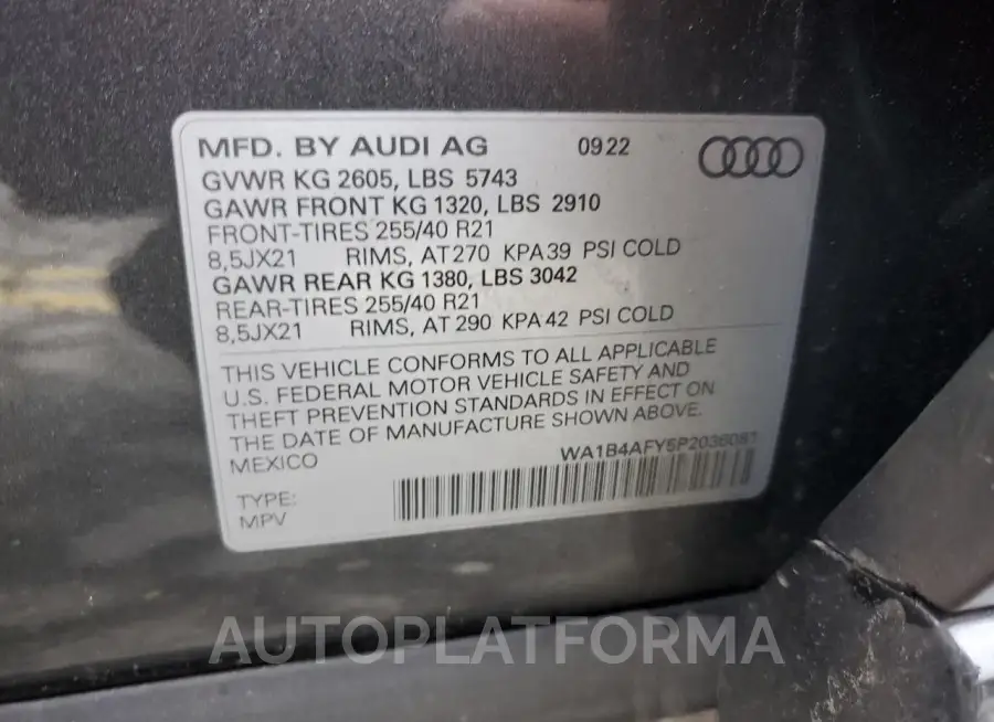 AUDI SQ5 PREMIU 2023 vin WA1B4AFY5P2036081 from auto auction Copart