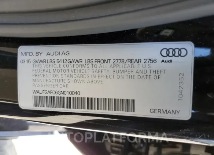 AUDI A6 PREMIUM 2016 vin WAUFGAFC6GN010040 from auto auction Copart