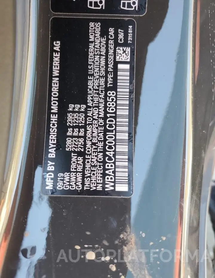 BMW M850XI 2020 vin WBABC4C00LCD16858 from auto auction Copart