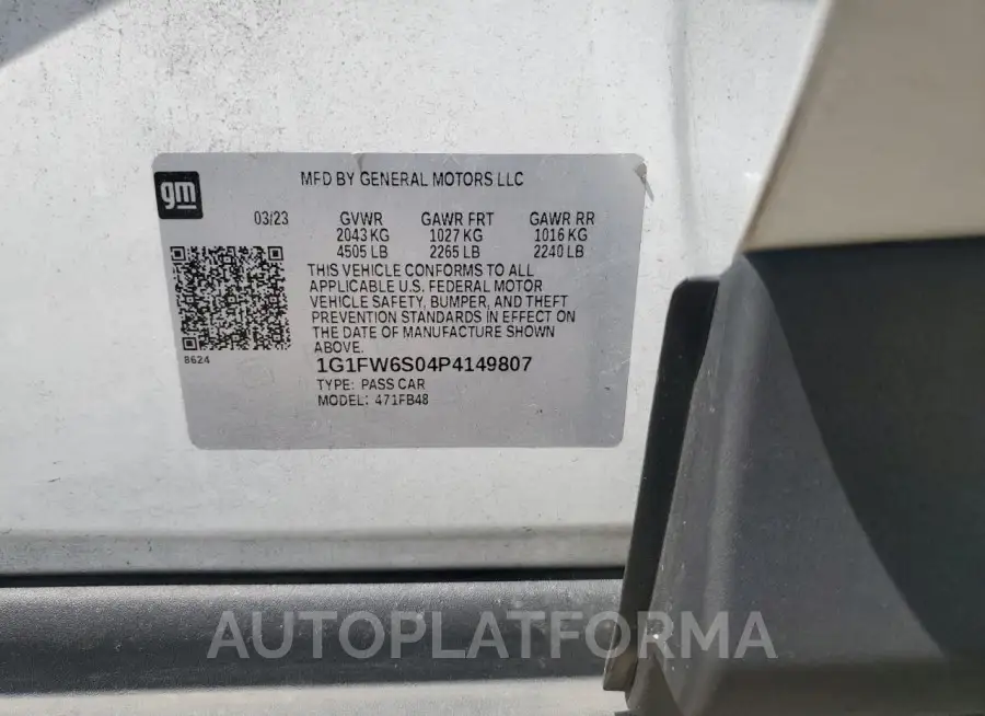 CHEVROLET BOLT EV 1L 2023 vin 1G1FW6S04P4149807 from auto auction Copart