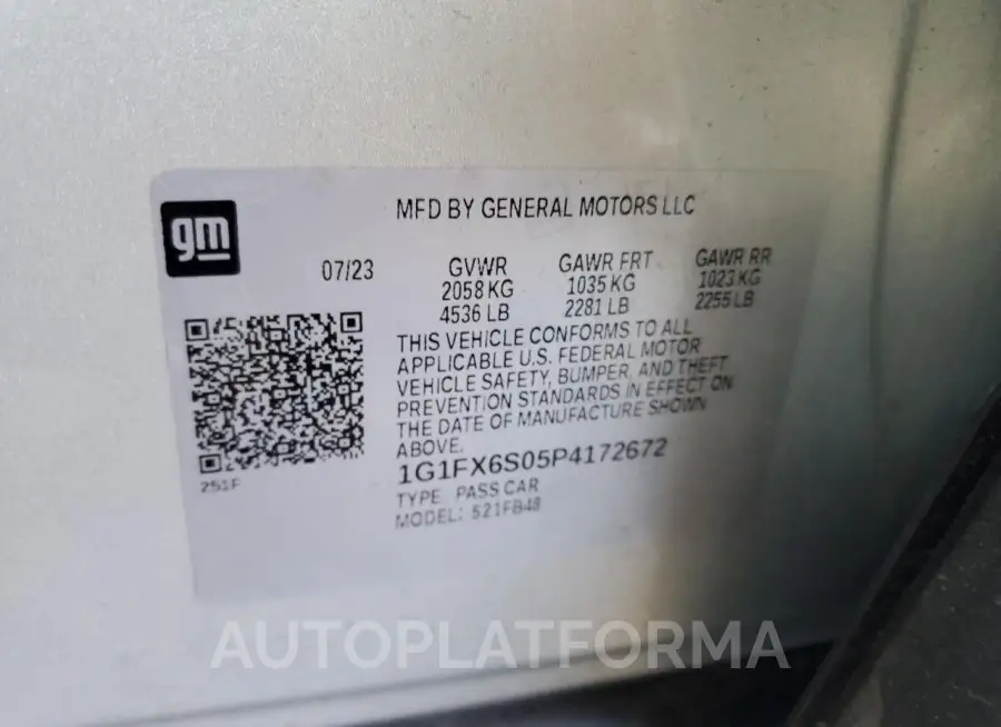 CHEVROLET BOLT EV 2L 2023 vin 1G1FX6S05P4172672 from auto auction Copart