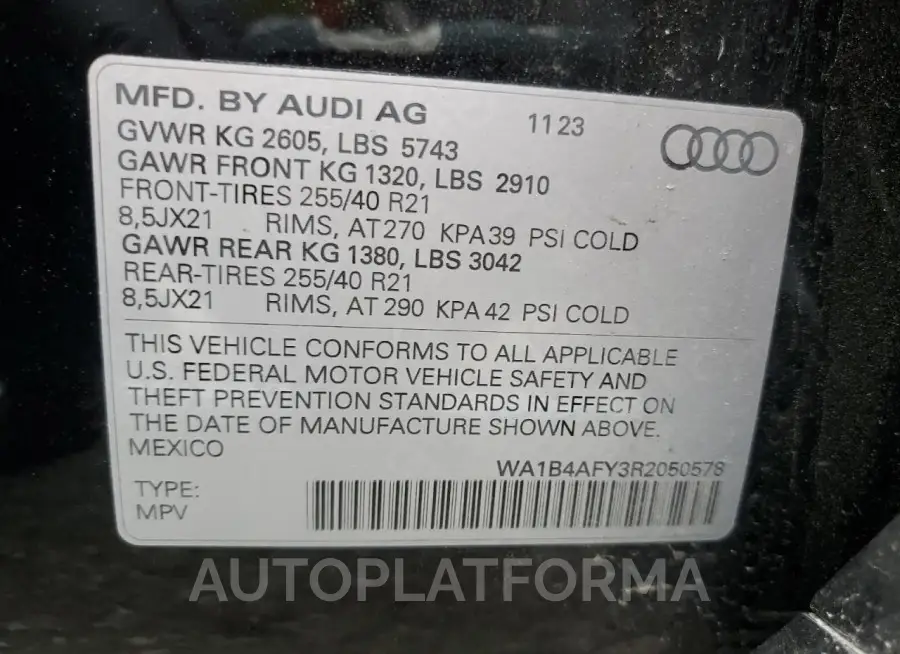 AUDI SQ5 PREMIU 2024 vin WA1B4AFY3R2050578 from auto auction Copart