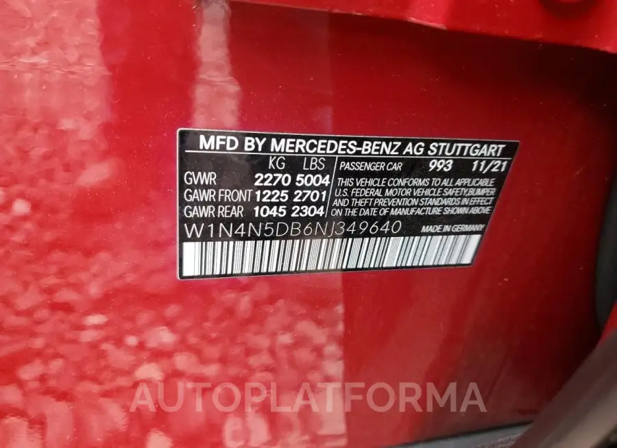 MERCEDES-BENZ GLA 45 AMG 2022 vin W1N4N5DB6NJ349640 from auto auction Copart