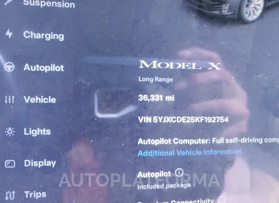 TESLA MODEL X 2019 vin 5YJXCDE25KF192754 from auto auction Copart