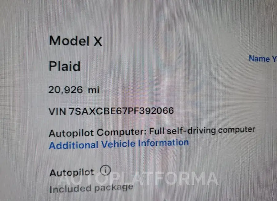 TESLA MODEL X 2023 vin 7SAXCBE67PF392066 from auto auction Copart