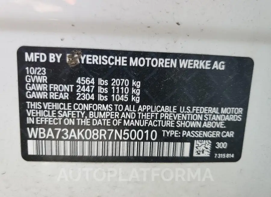 BMW 228XI 2024 vin WBA73AK08R7N50010 from auto auction Copart