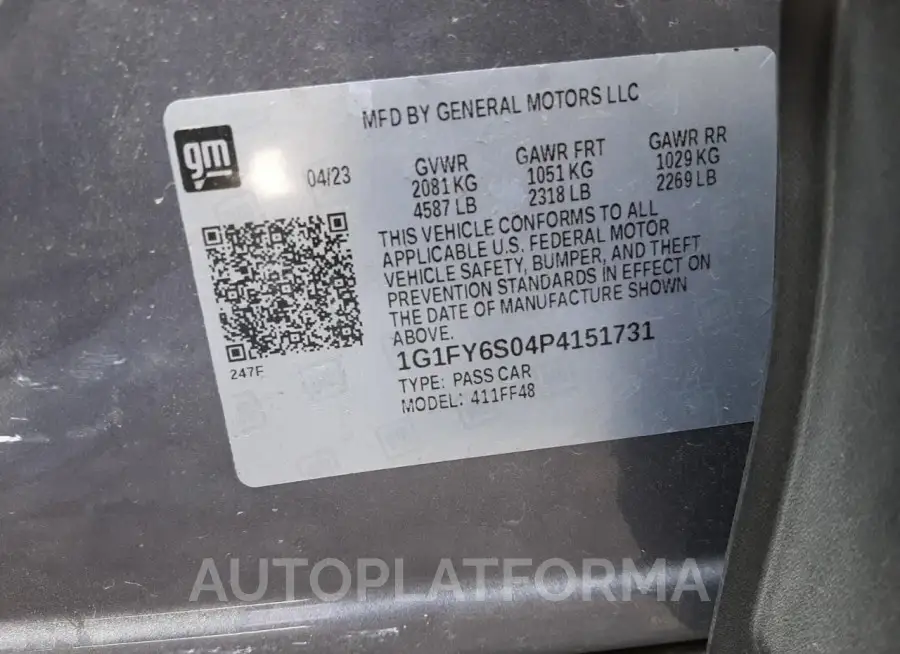 CHEVROLET BOLT EUV L 2023 vin 1G1FY6S04P4151731 from auto auction Copart