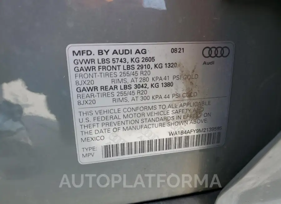 AUDI SQ5 PREMIU 2021 vin WA1B4AFY9M2139595 from auto auction Copart