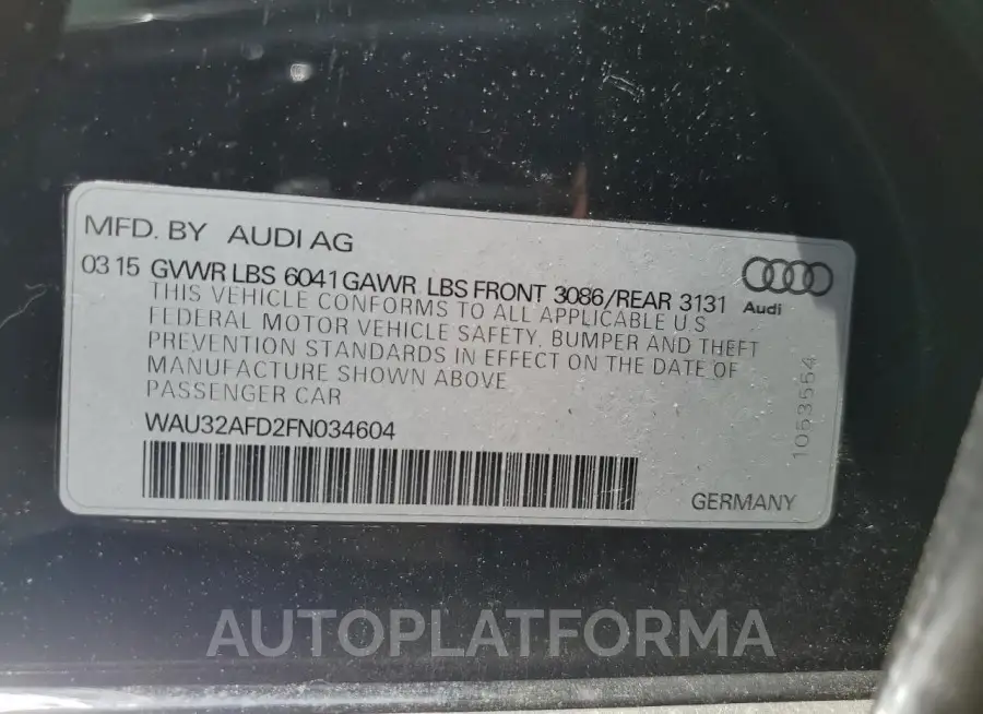 AUDI A8 L QUATT 2015 vin WAU32AFD2FN034604 from auto auction Copart