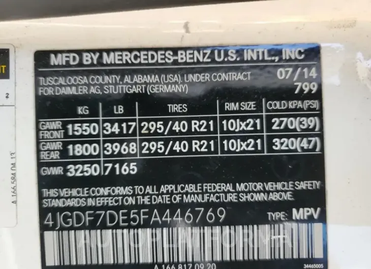 MERCEDES-BENZ GL 550 4MA 2015 vin 4JGDF7DE5FA446769 from auto auction Copart