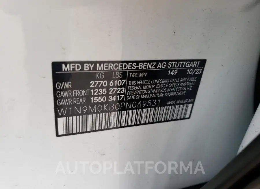 MERCEDES-BENZ EQB 300 4M 2023 vin W1N9M0KB0PN069531 from auto auction Copart