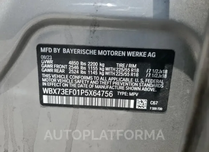 BMW X1 XDRIVE2 2023 vin WBX73EF01P5X64756 from auto auction Copart