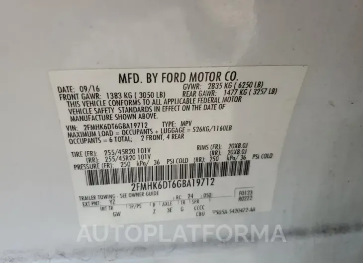 FORD FLEX LIMIT 2016 vin 2FMHK6DT6GBA19712 from auto auction Copart