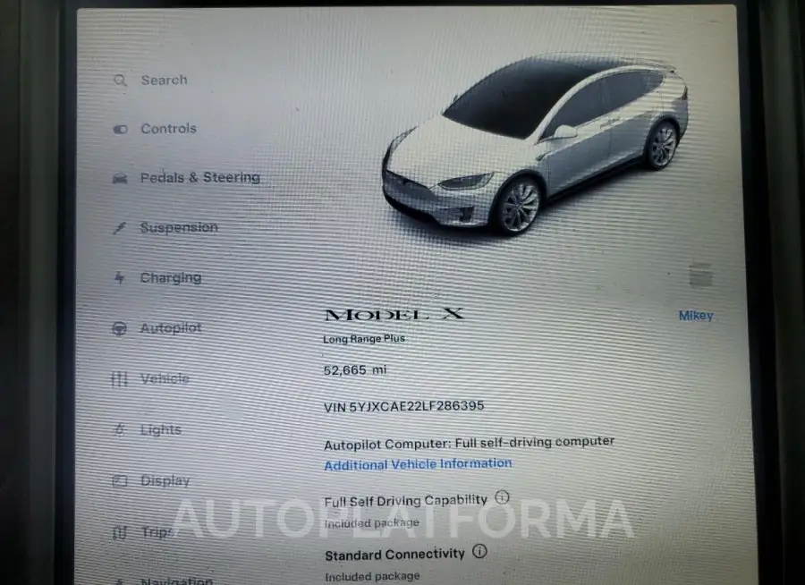 TESLA MODEL X 2020 vin 5YJXCAE22LF286395 from auto auction Copart