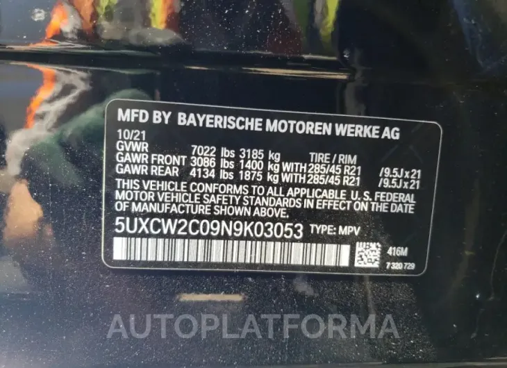 BMW X7 XDRIVE4 2022 vin 5UXCW2C09N9K03053 from auto auction Copart