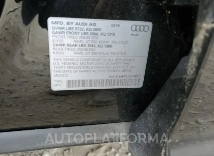 AUDI SQ5 PRESTI 2018 vin WA1C4AFY1J2156567 from auto auction Copart