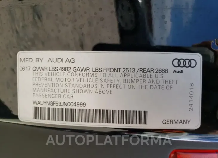 AUDI A5 PREMIUM 2018 vin WAUYNGF59JN004999 from auto auction Copart