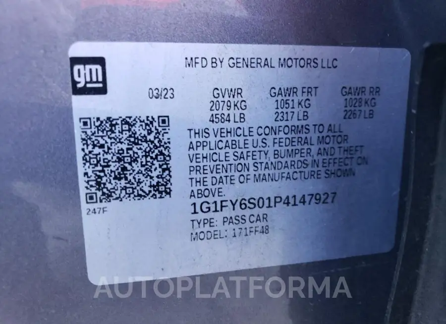 CHEVROLET BOLT EUV L 2023 vin 1G1FY6S01P4147927 from auto auction Copart