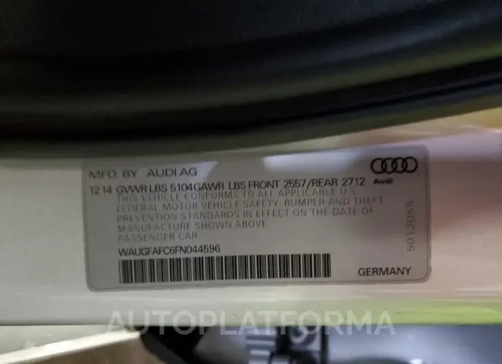 AUDI A6 PREMIUM 2015 vin WAUGFAFC6FN044596 from auto auction Copart