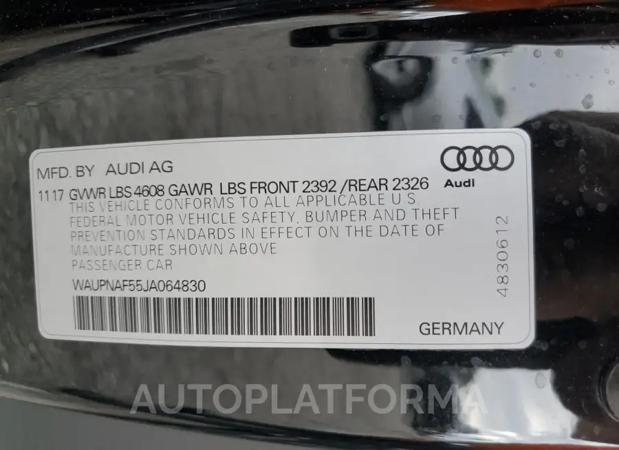 AUDI A5 PREMIUM 2018 vin WAUPNAF55JA064830 from auto auction Copart