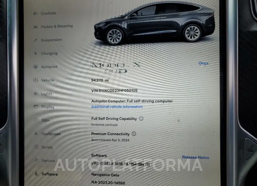 TESLA MODEL X 2017 vin 5YJXCDE23HF050105 from auto auction Copart