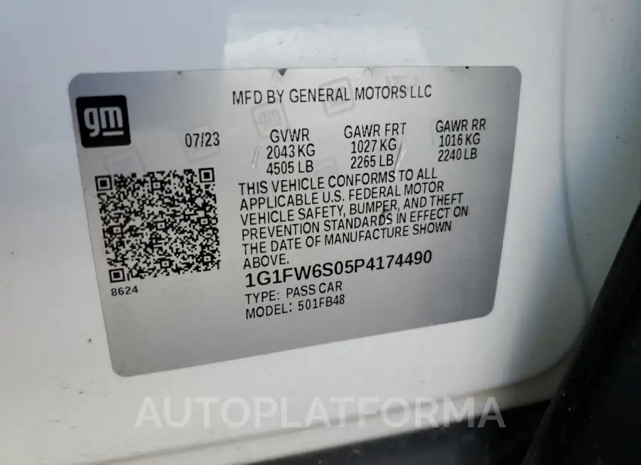 CHEVROLET BOLT EV 1L 2023 vin 1G1FW6S05P4174490 from auto auction Copart