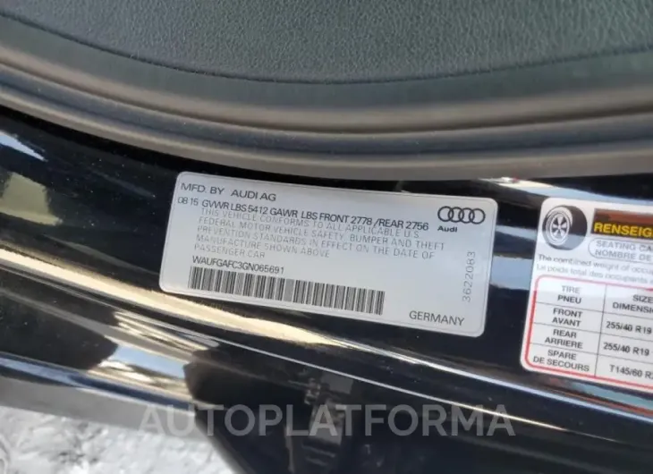 AUDI A6 PREMIUM 2016 vin WAUFGAFC3GN065691 from auto auction Copart