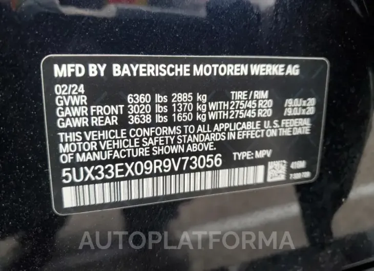 BMW X6 XDRIVE4 2024 vin 5UX33EX09R9V73056 from auto auction Copart