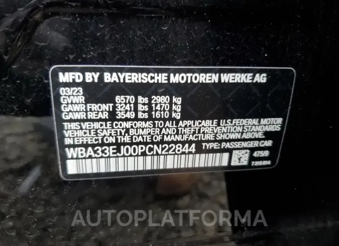 BMW 760 XI 2023 vin WBA33EJ00PCN22844 from auto auction Copart