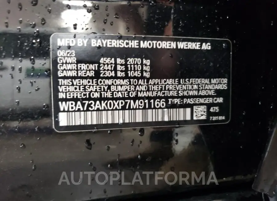 BMW 228XI 2023 vin WBA73AK0XP7M91166 from auto auction Copart