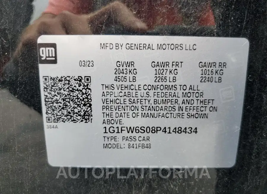 CHEVROLET BOLT EV 1L 2023 vin 1G1FW6S08P4148434 from auto auction Copart