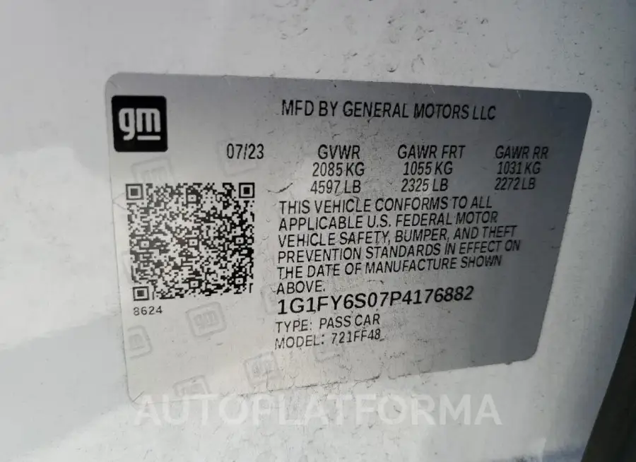 CHEVROLET BOLT EUV L 2023 vin 1G1FY6S07P4176882 from auto auction Copart