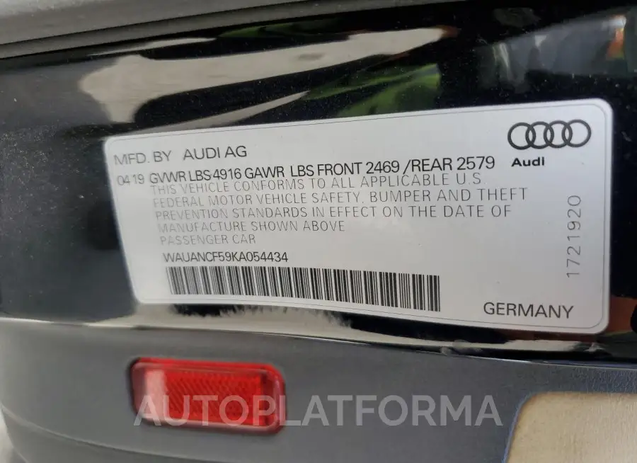 AUDI A5 PREMIUM 2019 vin WAUANCF59KA054434 from auto auction Copart