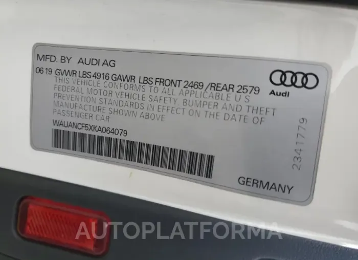 AUDI A5 PREMIUM 2019 vin WAUANCF5XKA064079 from auto auction Copart