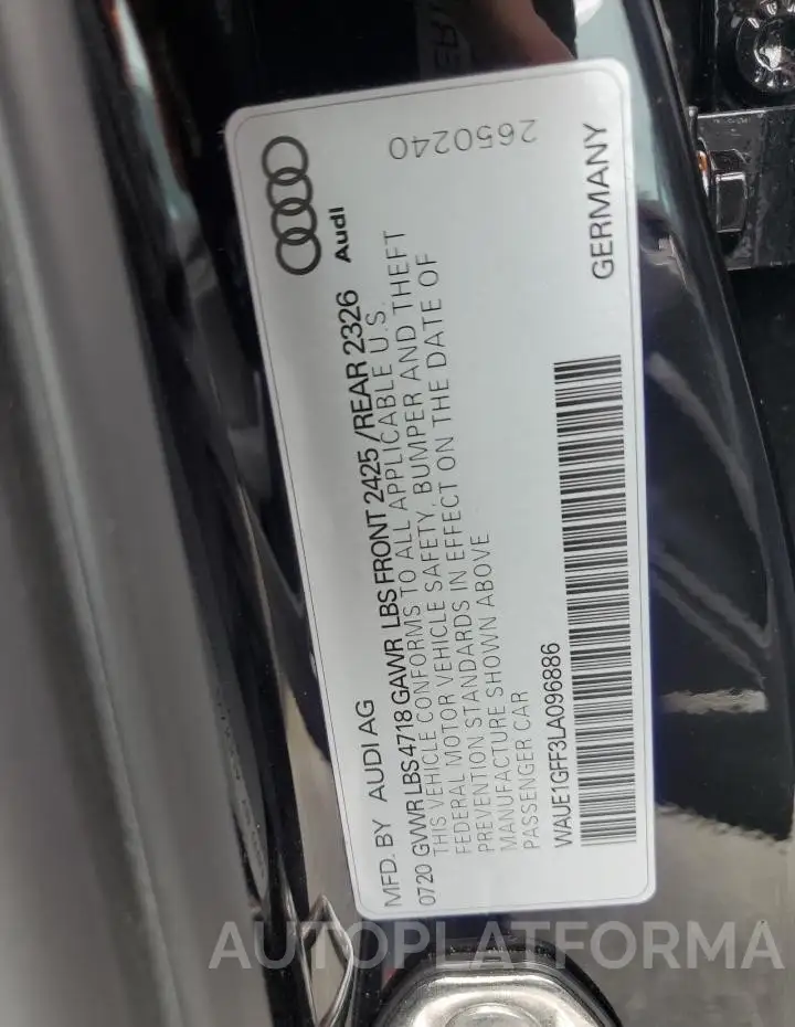 AUDI S3 PREMIUM 2020 vin WAUE1GFF3LA096886 from auto auction Copart