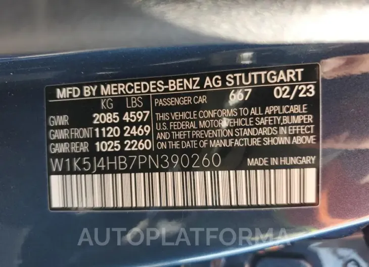 MERCEDES-BENZ CLA 250 4M 2023 vin W1K5J4HB7PN390260 from auto auction Copart