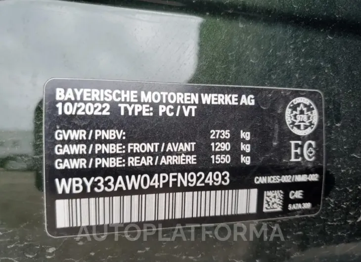 BMW I4 M50 2023 vin WBY33AW04PFN92493 from auto auction Copart