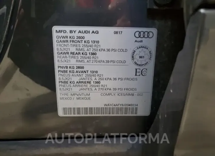 AUDI SQ5 PRESTI 2018 vin WA1C4AFY9J2049234 from auto auction Copart