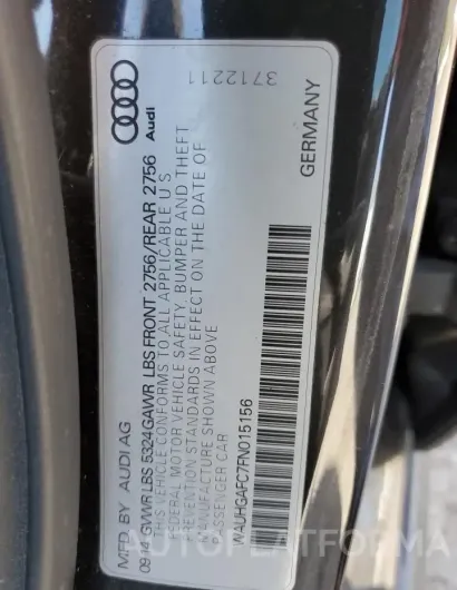 AUDI A6 PRESTIG 2015 vin WAUHGAFC7FN015156 from auto auction Copart